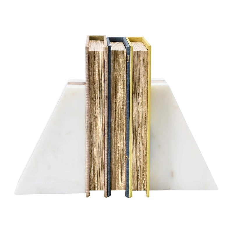 Hello Honey® 6" White Marble Geometric Bookends with Wood Inlay