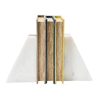 Hello Honey® 6" White Marble Geometric Bookends with Wood Inlay