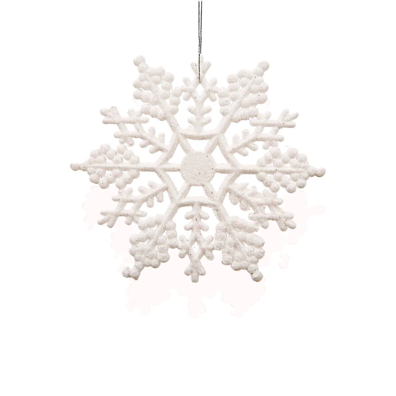 24ct. 4" White Glitter Snowflake Christmas Ornaments
