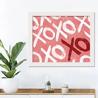 Distressed XO Typography 20" x 16" White Framed Print Under Plexiglass
