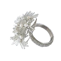 Hello Honey® Silver Glass Beaded Floral Metal Napkin Rings, 4ct.