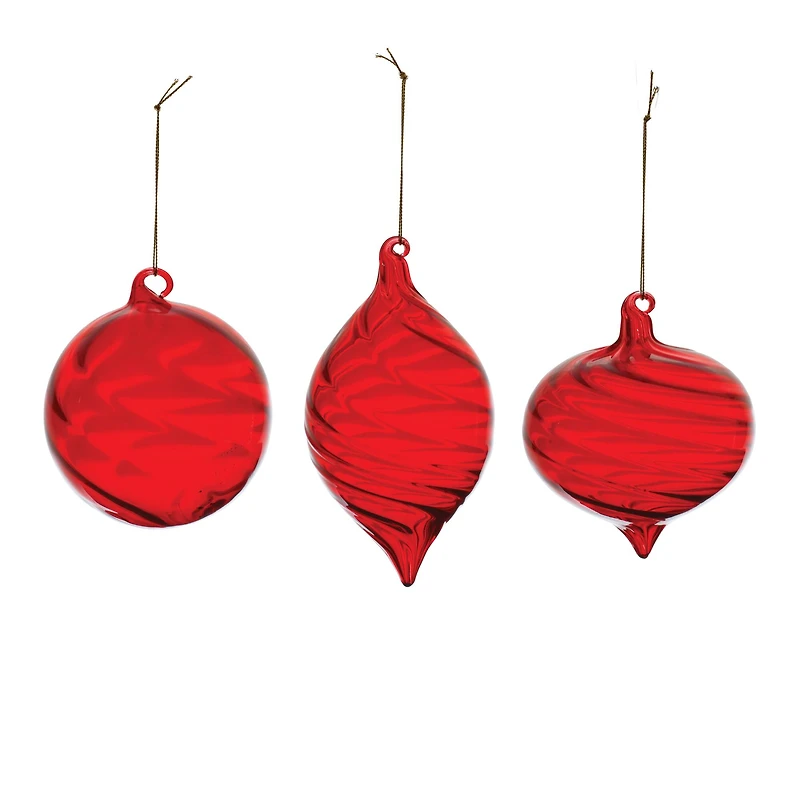Red Swirl Glass Ornaments Set