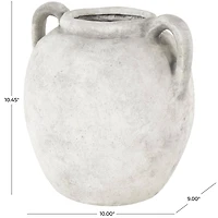 10.5" White Ceramic Antique Style Textured Vase with Black Shadings & Handles