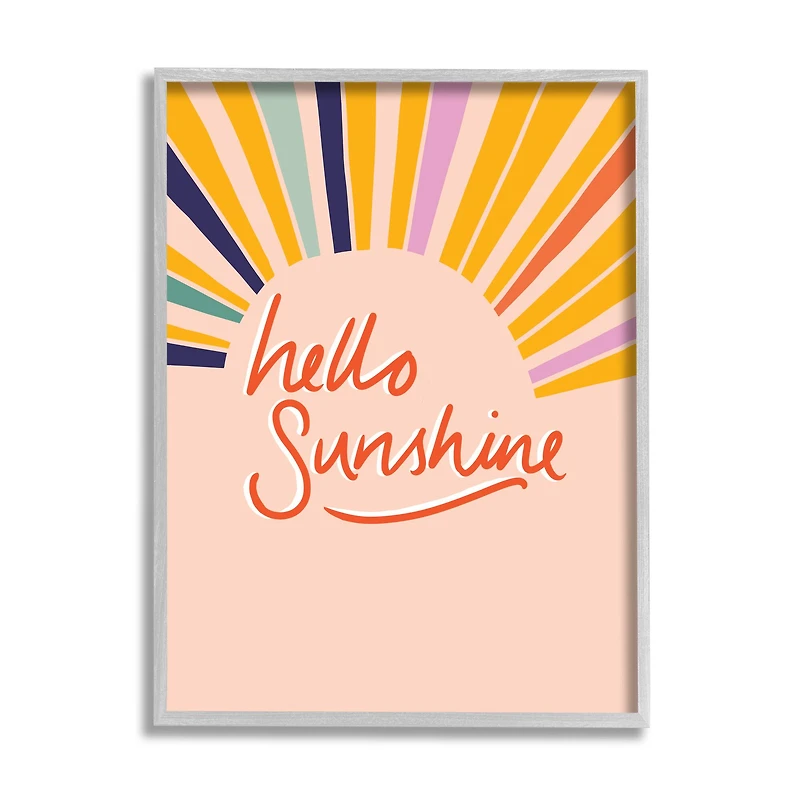 Stupell Industries Hello Sunshine Exclamation Sunrise Rainbow Rays in Gray Frame Wall Art
