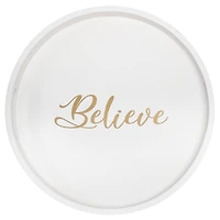 Elegant Designs™ 13.8" Round White Wash Believe Serving Tray with Handles