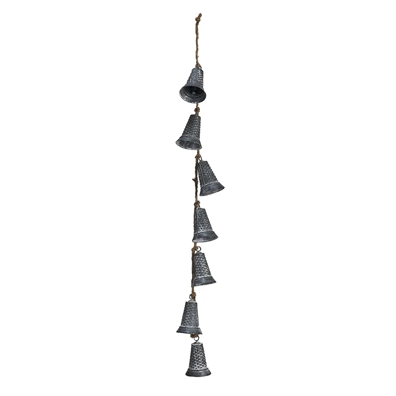 Hello Honey® 36.25" Silver Hanging Galvanized Metal Bells on Jute Rope