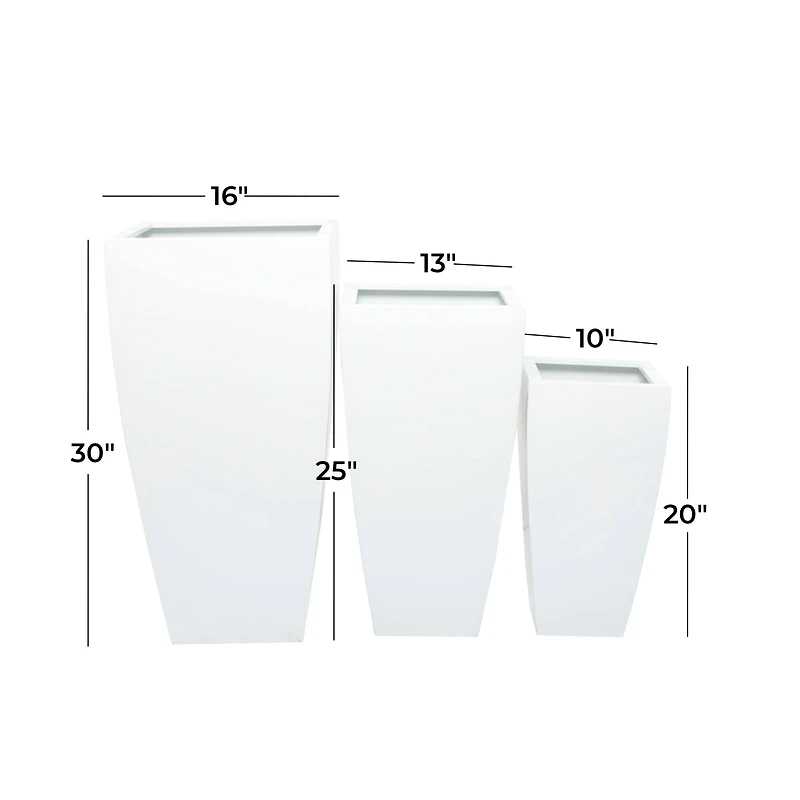 White Modern Planter, Set of 3" 30", 25", 20"