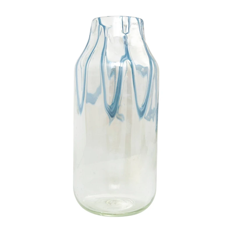 17" Clear Vase with Wavy Blue Design