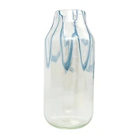 17" Clear Vase with Wavy Blue Design