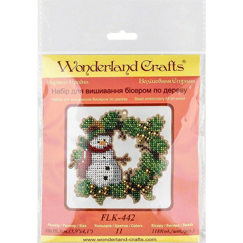 Wonderland Crafts Snowman Wreath Ornament Bead Embroidery on Wood Kit