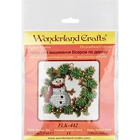Wonderland Crafts Snowman Wreath Ornament Bead Embroidery on Wood Kit
