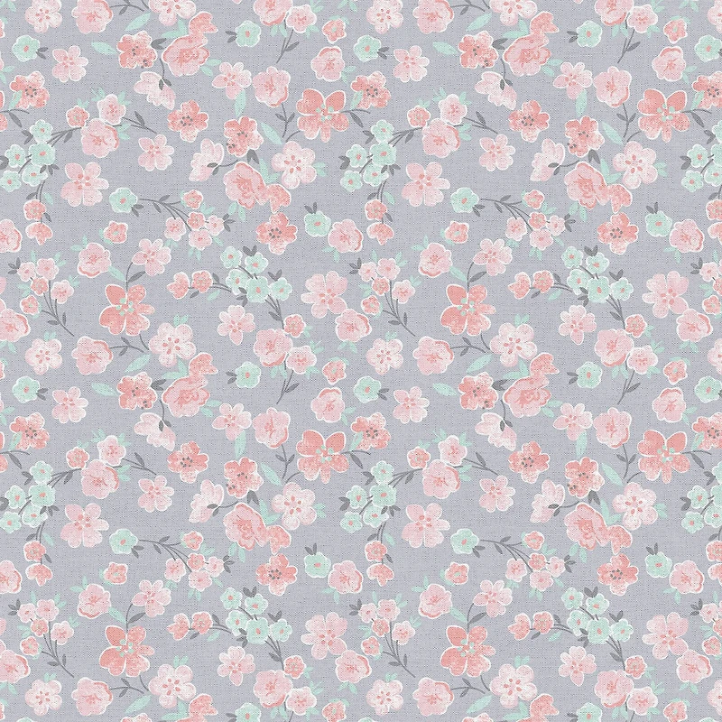 Fabric Editions Gray Floral Blooms Cotton Fabric