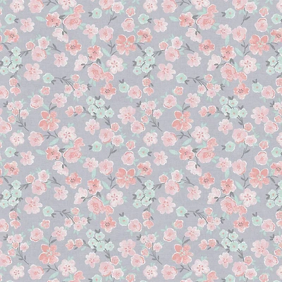 Fabric Editions Gray Floral Blooms Cotton Fabric