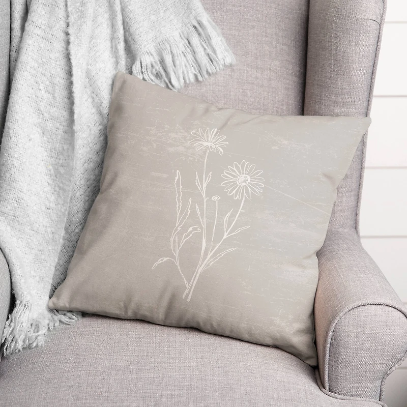 Simple White Floral I Indoor/Outdoor Pillow