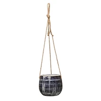 Hello Honey® 5" Blue Pattern Hanging Stoneware Planter with Jute Hanger