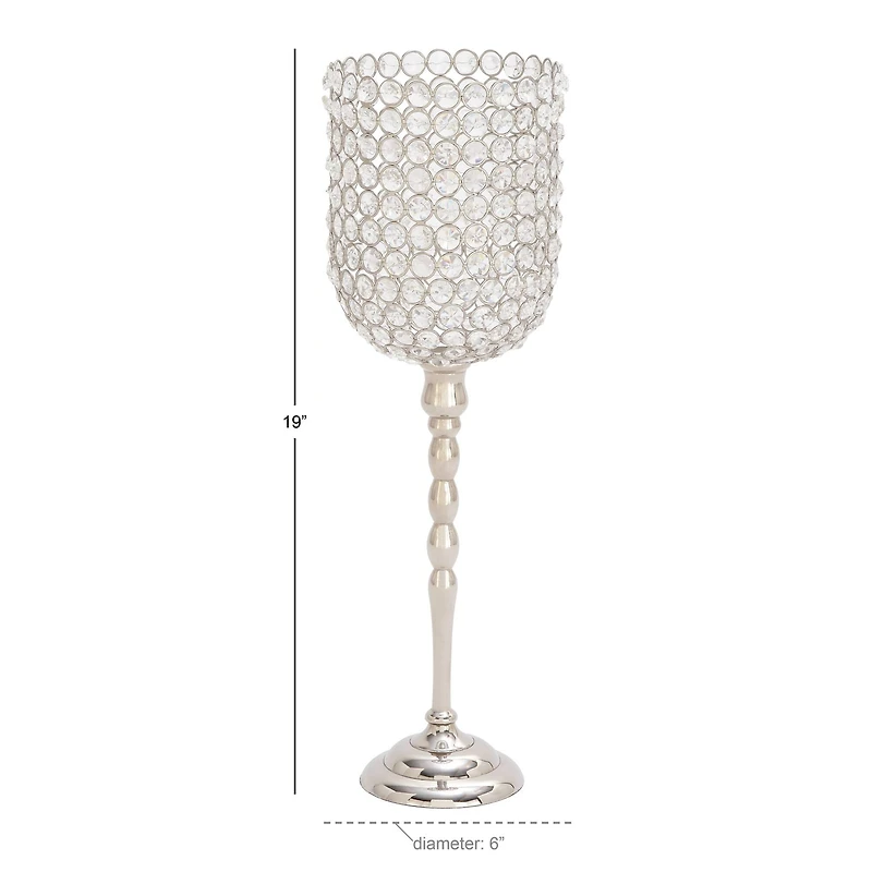 Clear Aluminum and Crystal Glam Candle Holder, 19" x 6" x 6"