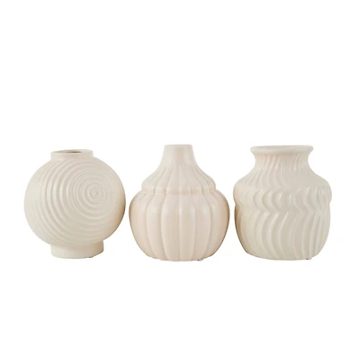 6" Cream Ceramic Abstract Textured Vase Set