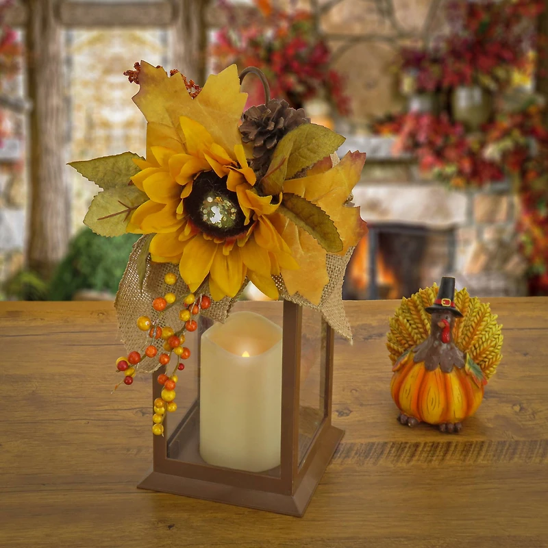 14" Battery-Operated LED Harvest Lantern with Sunflower
