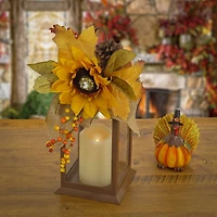 14" Battery-Operated LED Harvest Lantern with Sunflower