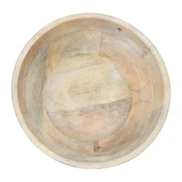 Hello Honey® 6" Whitewashed Footed Mango Wood Bowl with Carved Circle Accents