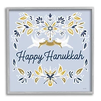 Stupell Industries Happy Hanukkah Floral Doves Banner Framed Giclee Art