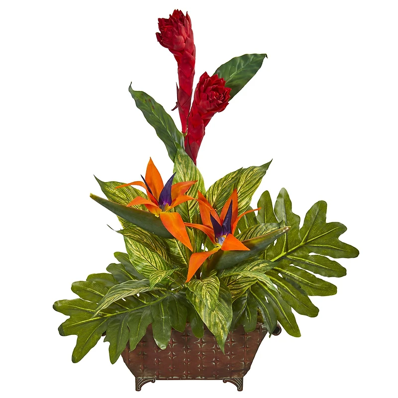 Bird of Paradise and Mix Greens Artificial Arrangement
