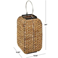 20" Brown Dried Plant Handmade Rattan Weaved Candle Lantern with Glass Holder and Handle