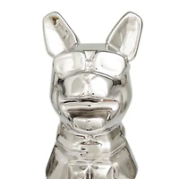 CosmoLiving by Cosmopolitan Silver Porcelain Bulldog with Sunglasses Sculpture Set