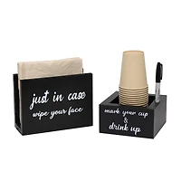Elegant Designs™ Napkin Holder and Cup Holder Set with Black with White Script