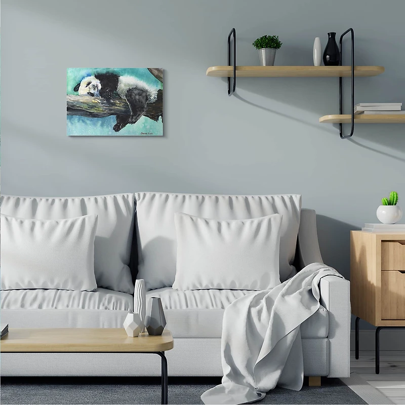 Stupell Industries Sleepy Baby Panda in Tree over Vibrant Blue Canvas Wall Art