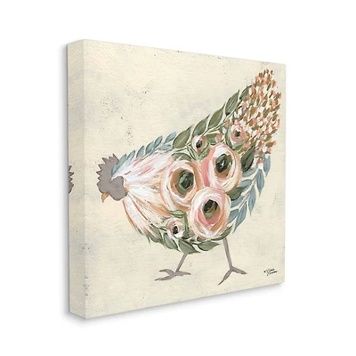 Stupell Industries Vintage Farm Chicken Pink Floral Body Canvas Wall Art