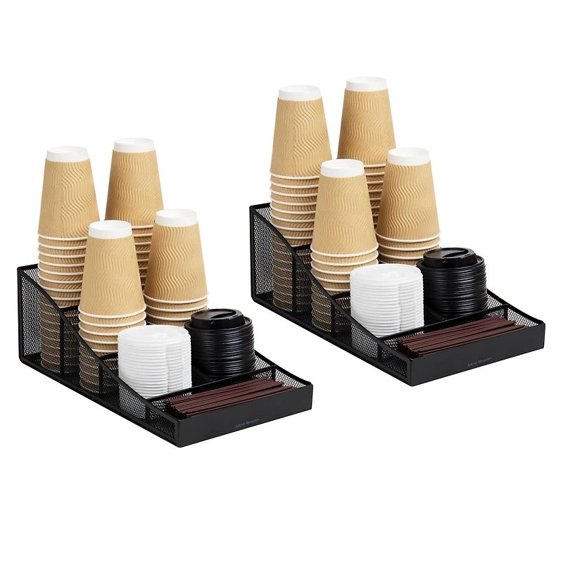 Mind Reader Network Collection 7-Compartment Black Cup and Condiment Organizer, 2ct.