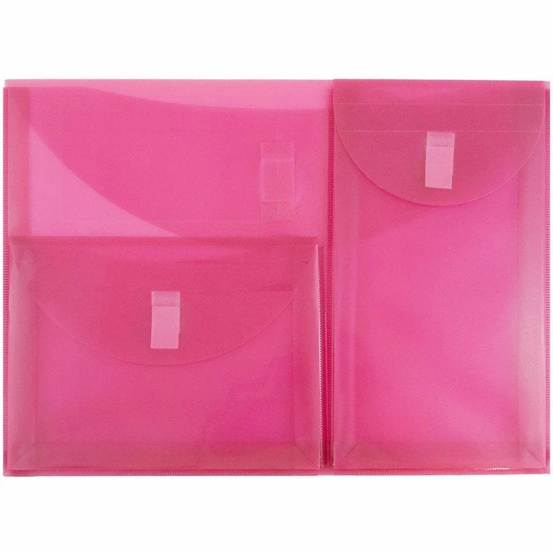 JAM Paper 9.75" x 13" Pink Plastic Hook & Loop 3 Pocket Booklet Envelopes, 10ct.