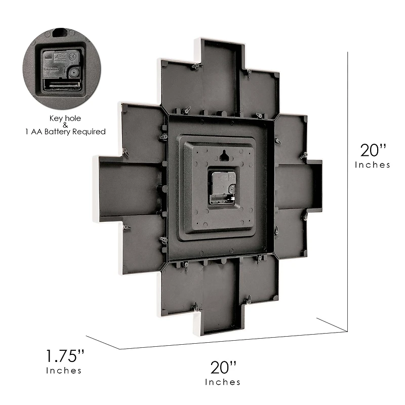 American Art Decor Picture Frame Collage Clock 12 Photo Display Slots White, 20" x 20"