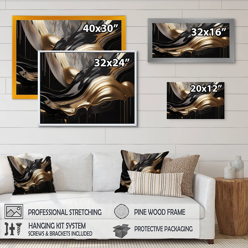 Designart "Gold And Black Captivating Marble Ii" Abstract Marble Framed Wall Decor