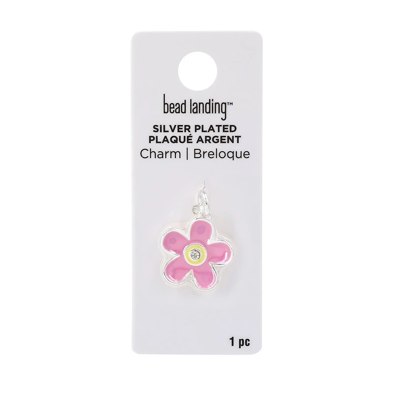 Silver Plated Pink Flower Charm by Bead Landing™