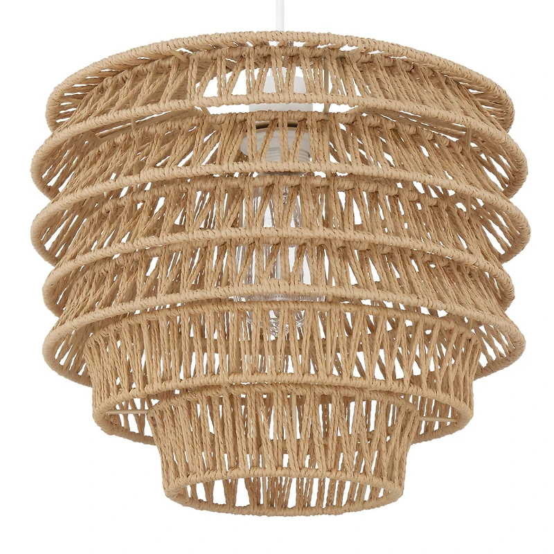 Hello Honey® 15.25" Natural Boho Handwoven Paper Rope & Metal Ceiling Pendant Lamp