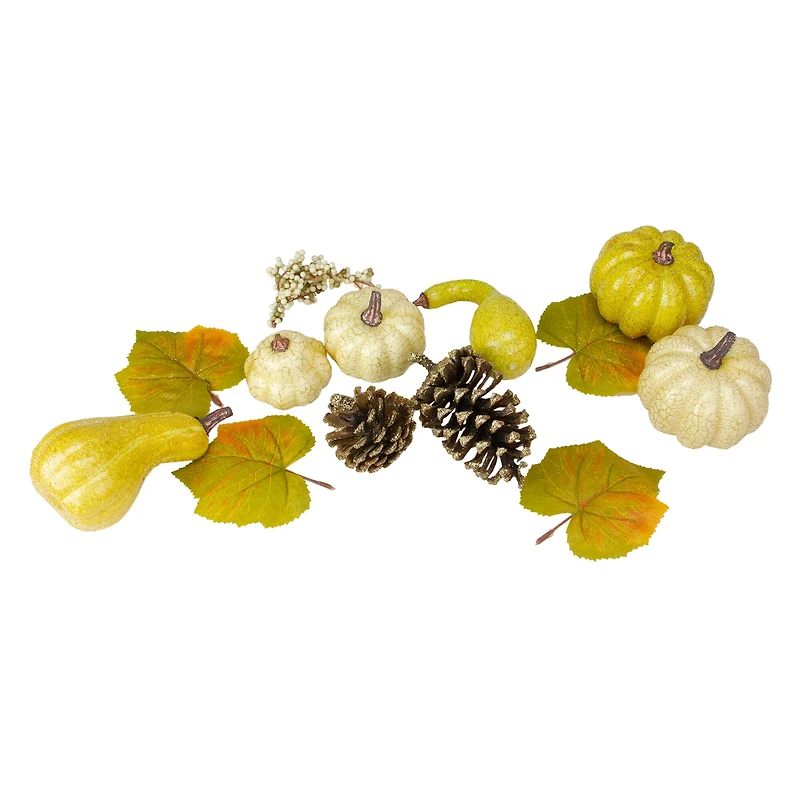 Crackled & Glittered Fall Pumpkin, Gourd, Berry & Pinecone Decoration Set