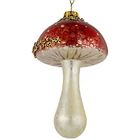 Sequined Mushroom Glass Christmas Ornament - 5" - Red and Gold Finish