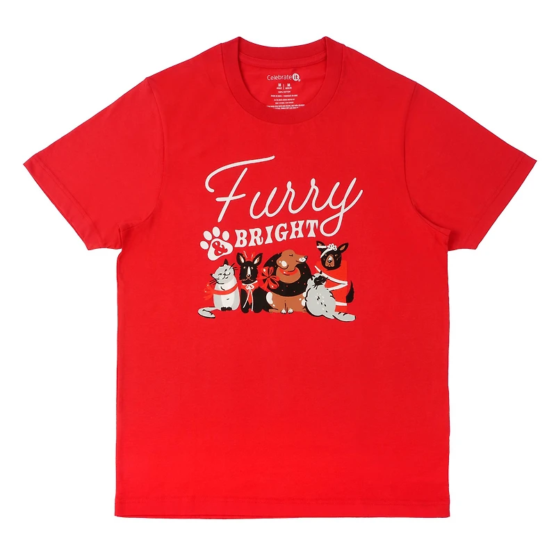 Red Furry & Bright Adult Crew Neck T-Shirt by Celebrate It