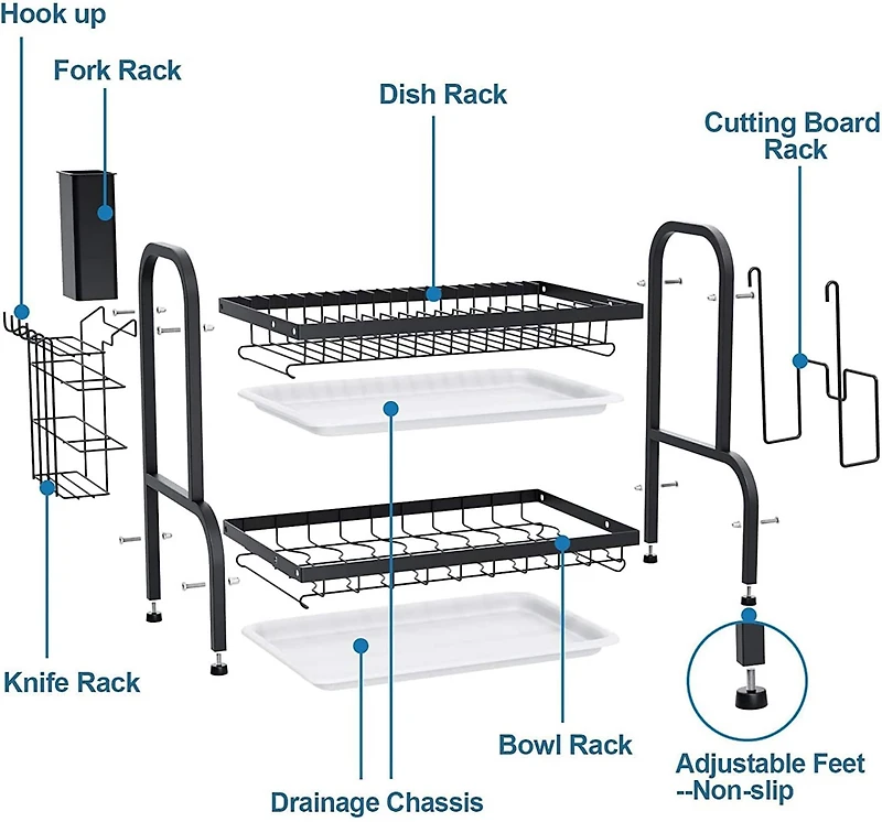 NEX™ 16.5" Black 2-Tier Kitchen Dish Rack with Utensil Holder