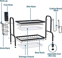 NEX™ 16.5" Black 2-Tier Kitchen Dish Rack with Utensil Holder