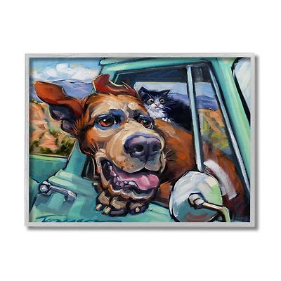 Stupell Industries Cat & Dog in Truck Window Wall Art in Gray Frame