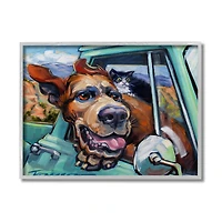 Stupell Industries Cat & Dog in Truck Window Wall Art in Gray Frame