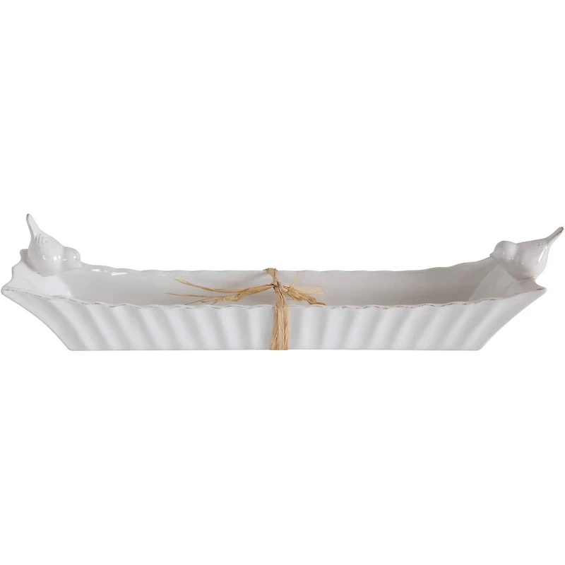 Hello Honey® 15.5" Long White Ceramic Cracker Dish with Two Birds