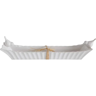 Hello Honey® 15.5" Long White Ceramic Cracker Dish with Two Birds