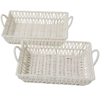 The Novogratz White Cotton Handmade Woven Storage Basket with Handles Set of 2 19", 18"