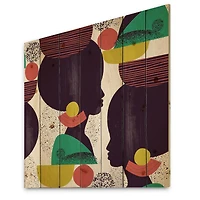 Designart - Ethnic Geometric Silhouette of Afro American III - Modern Print on Natural Pine Wood