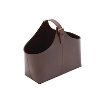 16" Brown Leather Rustic Magazine Rack Holder