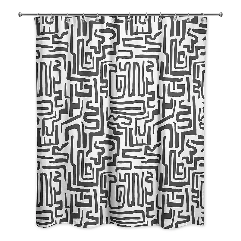 Black Maze Lines 71" x 74" Shower Curtain